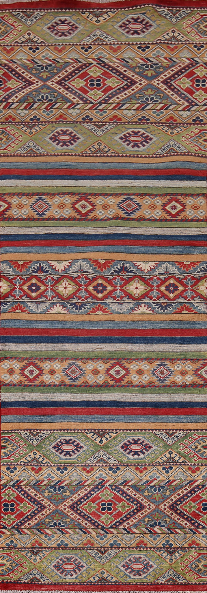 Striped Wool Kazak Oriental Runner Rug 3x9