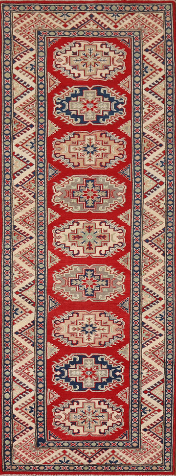 Red Geometric Kazak Oriental Runner Rug 3x9