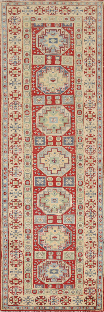 Geometric Kazak Oriental Runner Rug 3x10