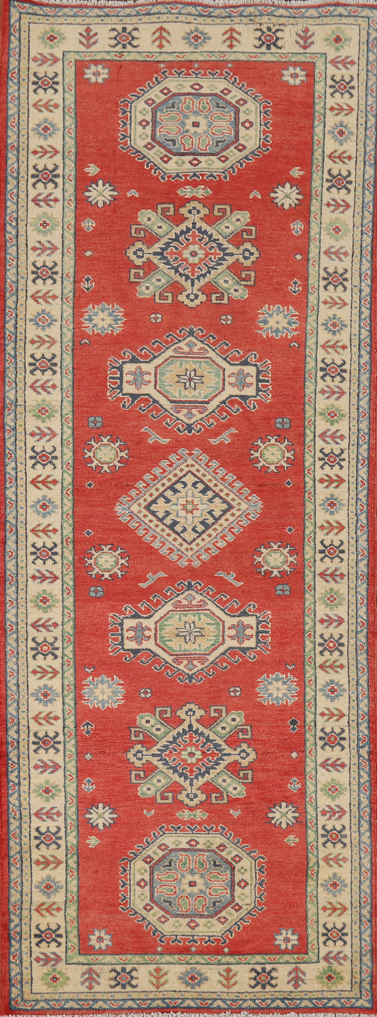 Geometric Kazak Oriental Runner Rug 3x9