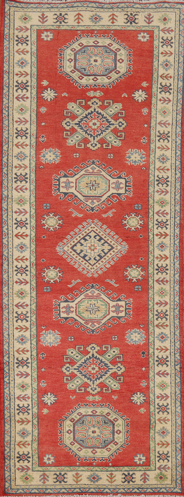 Geometric Kazak Oriental Runner Rug 3x9