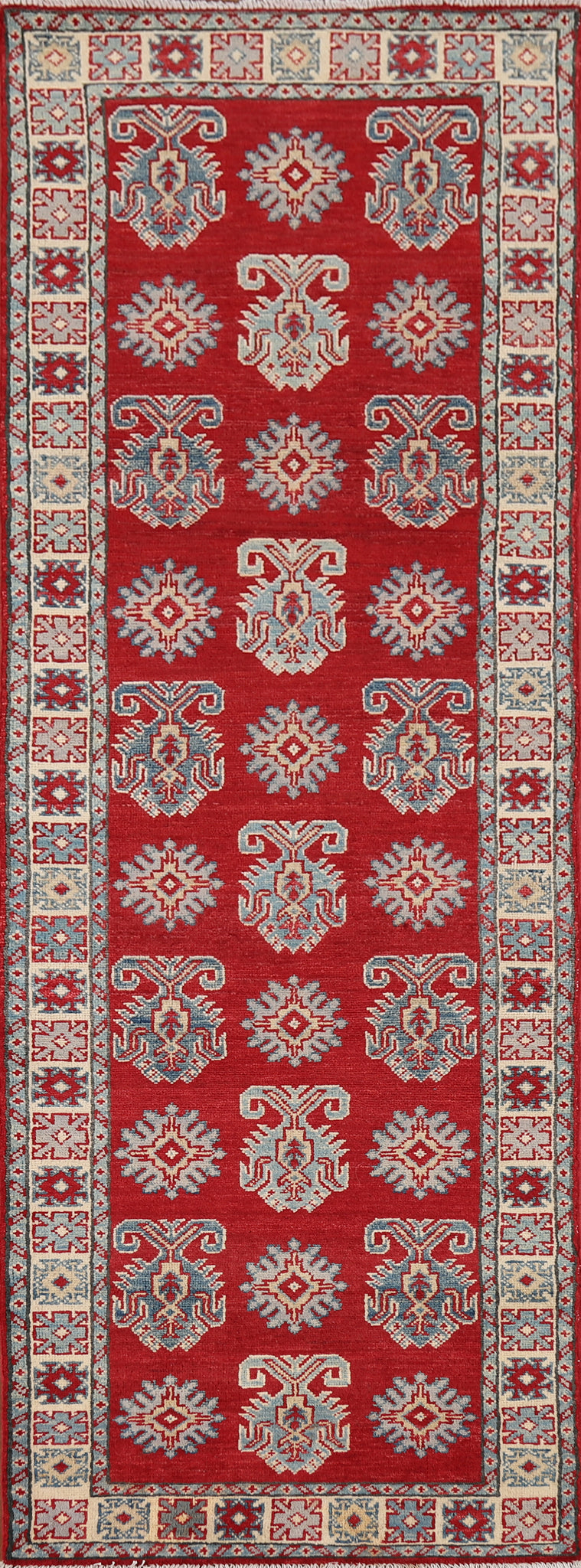 Red Geometric Kazak Oriental Runner Rug 3x9