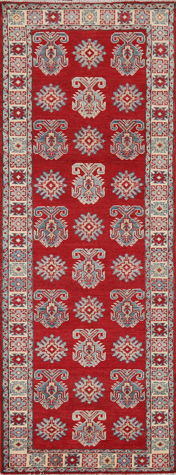 Red Geometric Kazak Oriental Runner Rug 3x9