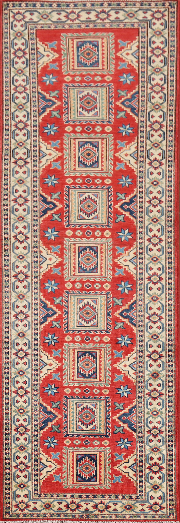 Geometric Kazak Oriental Runner Rug 3x10