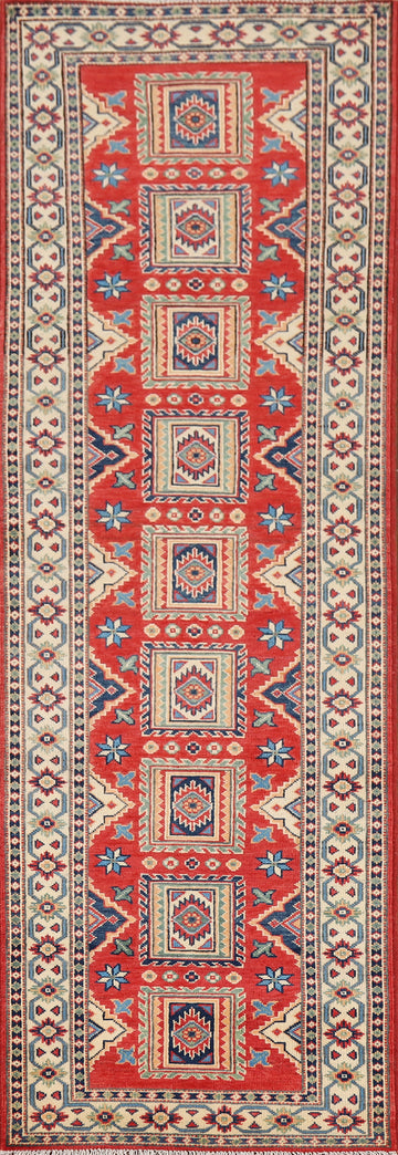 Geometric Kazak Oriental Runner Rug 3x10