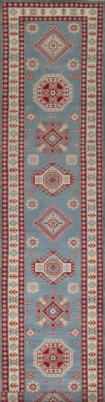 Light Blue Kazak Oriental Runner Rug 3x15