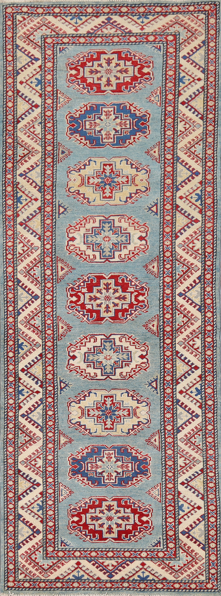 Light Blue Kazak Oriental Runner Rug 3x10