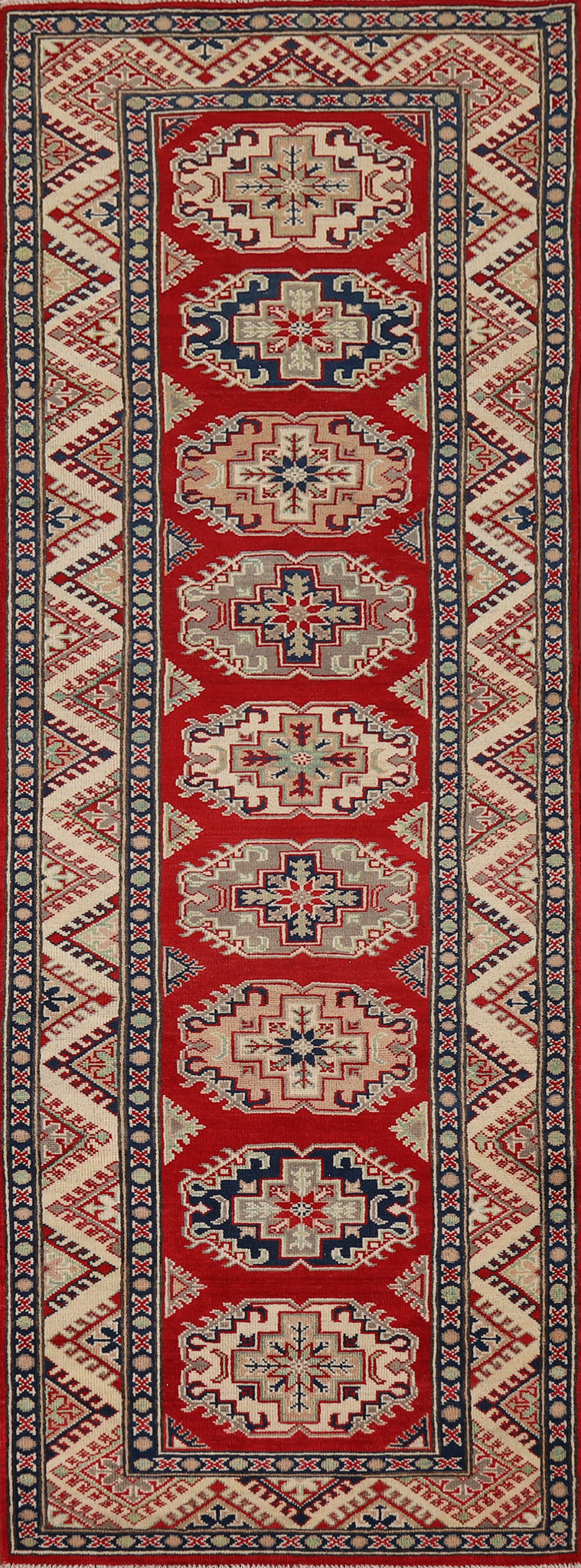 Handmade Red Kazak Oriental Runner Rug 3x9