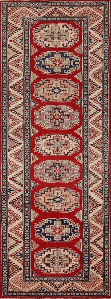 Handmade Red Kazak Oriental Runner Rug 3x9