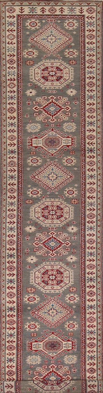 Gray Handmade Wool Kazak Runner Rug 3x16