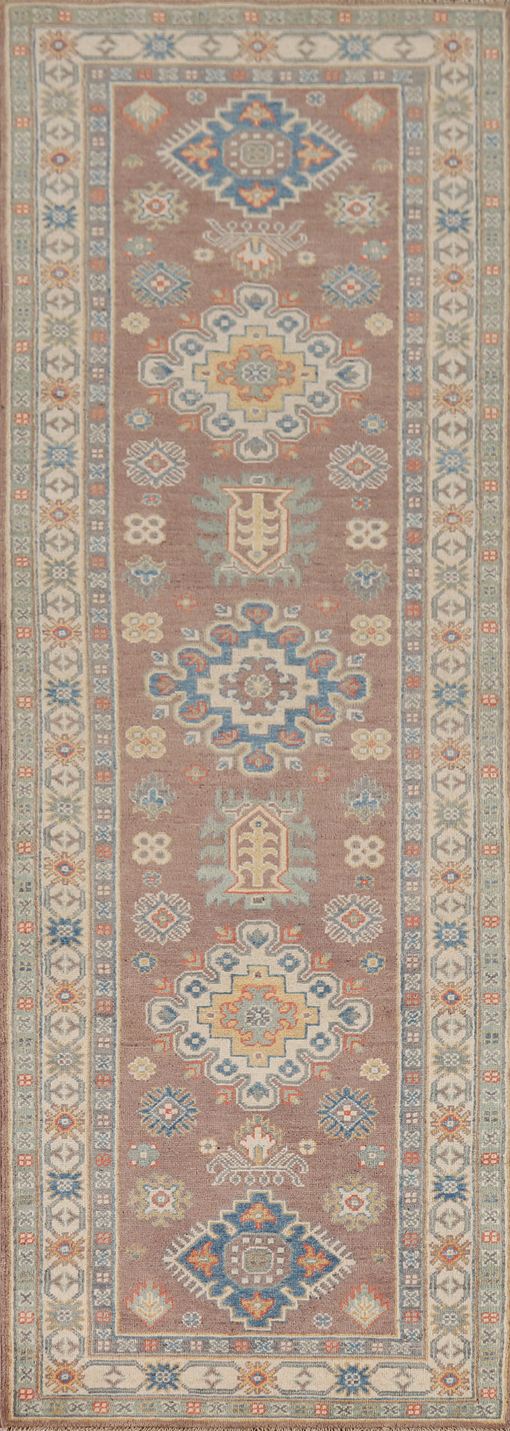 Geometric Kazak Oriental Runner Rug 3x10