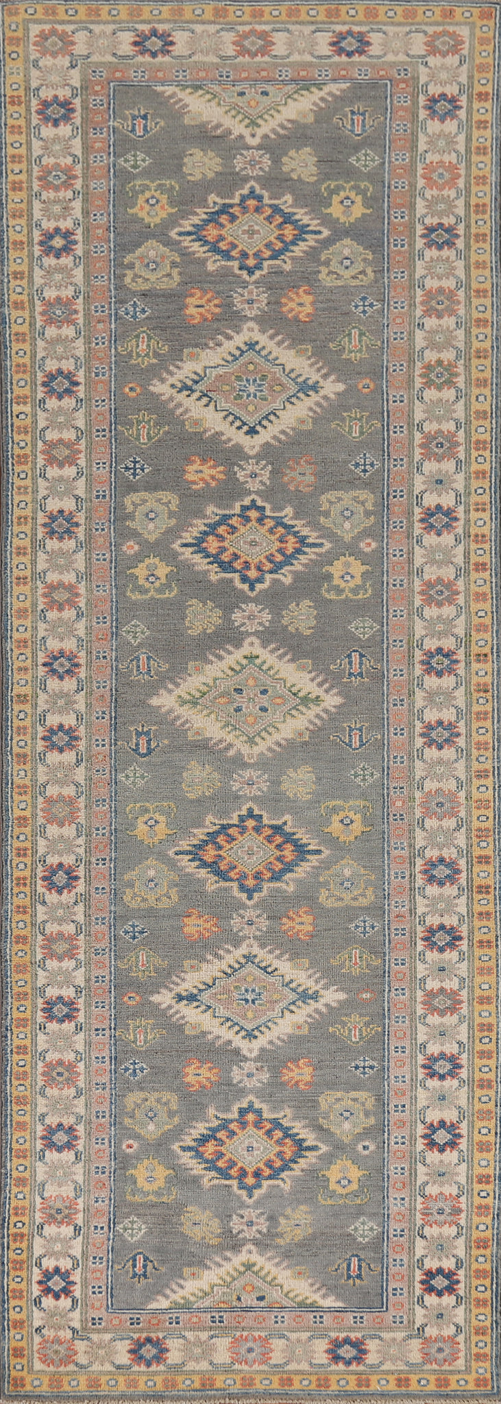 Handmade Gray Kazak Wool Runner Rug 3x10