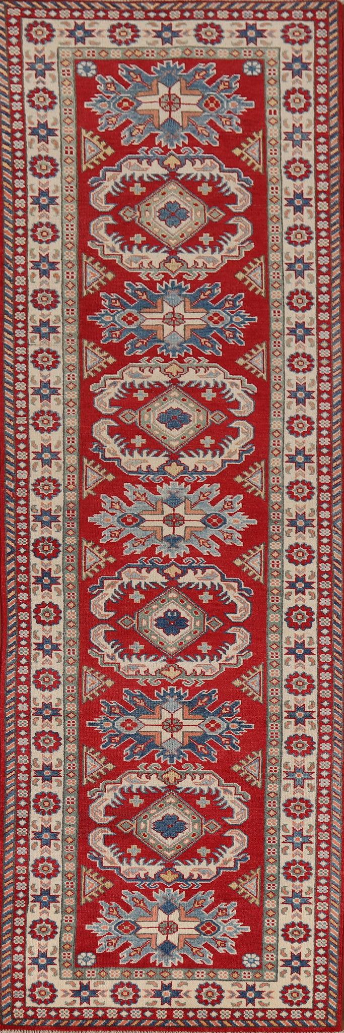 Handmade Red Kazak Oriental Runner Rug 3x10