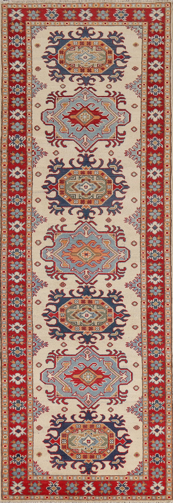 Geometric Kazak Oriental Runner Rug 3x10