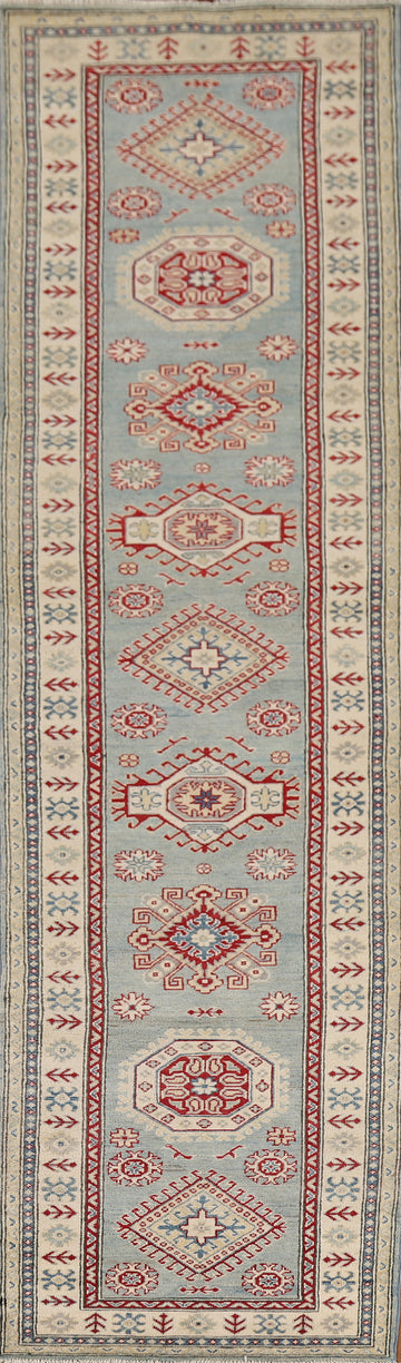 Light Blue Kazak Oriental Runner Rug 3x13