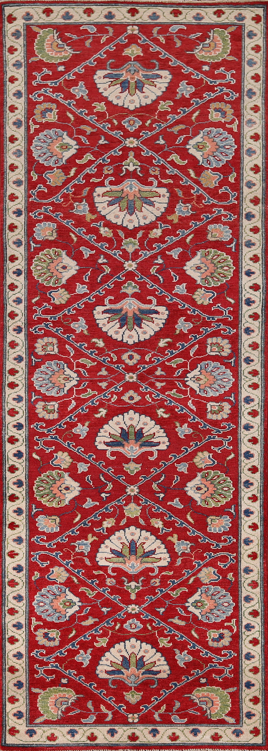 Handmade Red Kazak Oriental Runner Rug 3x10