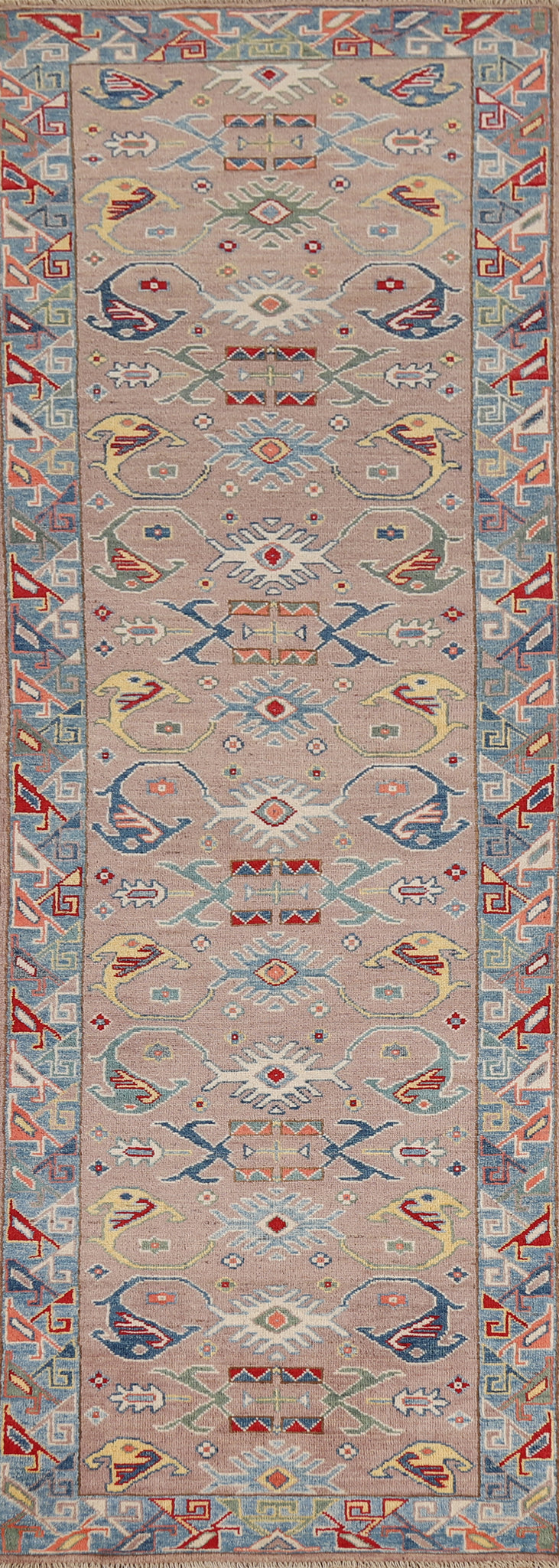 Geometric Kazak Oriental Runner Rug 3x10