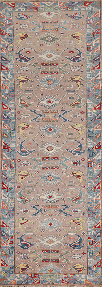 Geometric Kazak Oriental Runner Rug 3x10