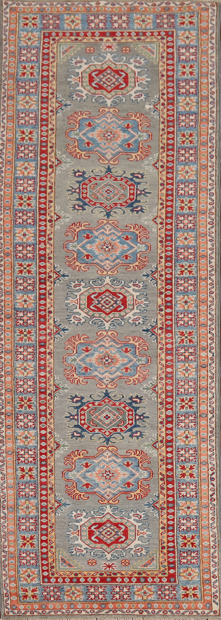 Handmade Gray Kazak Oriental Runner Rug 3x10