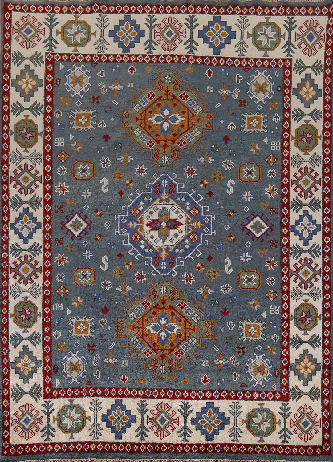 Geometric Blue Kazak Oriental Area Rug 8x10
