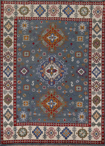 Geometric Blue Kazak Oriental Area Rug 8x10