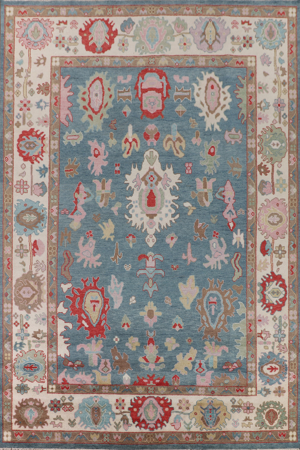 Light Blue Floral Oushak Handmade Large Rug 10x14