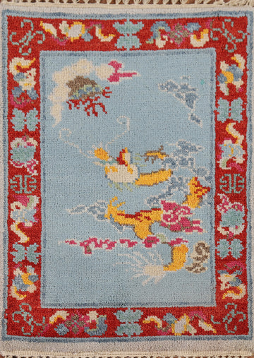 Light Blue Art Deco Indian Accent Rug 2x3
