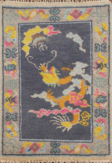 Handmade Wool Art Deco Indian Accent Rug 2x3