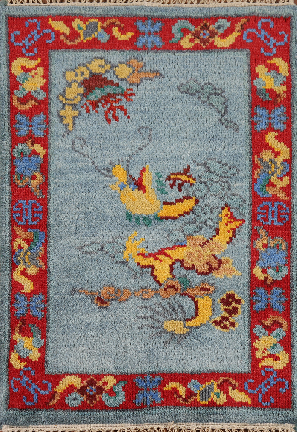 Light Blue Art Deco Indian Accent Rug 2x3