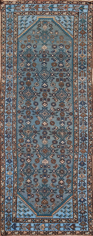 Handmade Blue Hamedan Persian Runner Rug 3x9