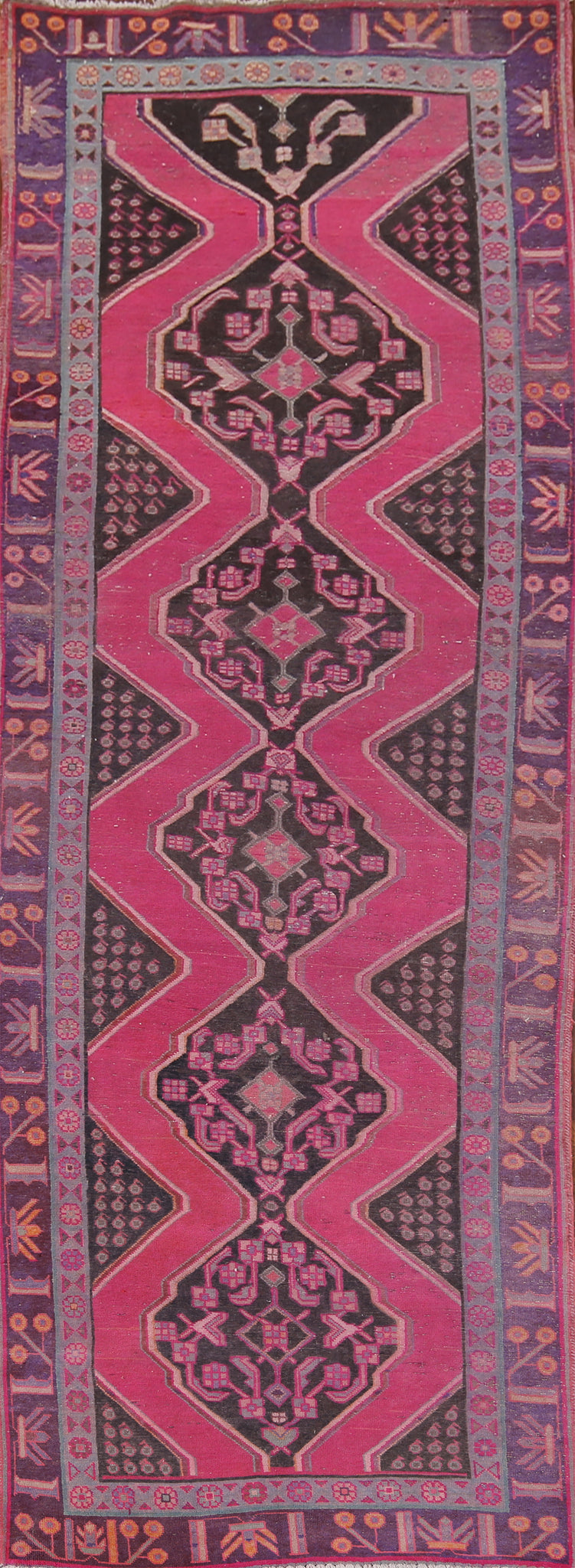 Fuchsia Handmade Ardebil Persian Runner Rug 4x12