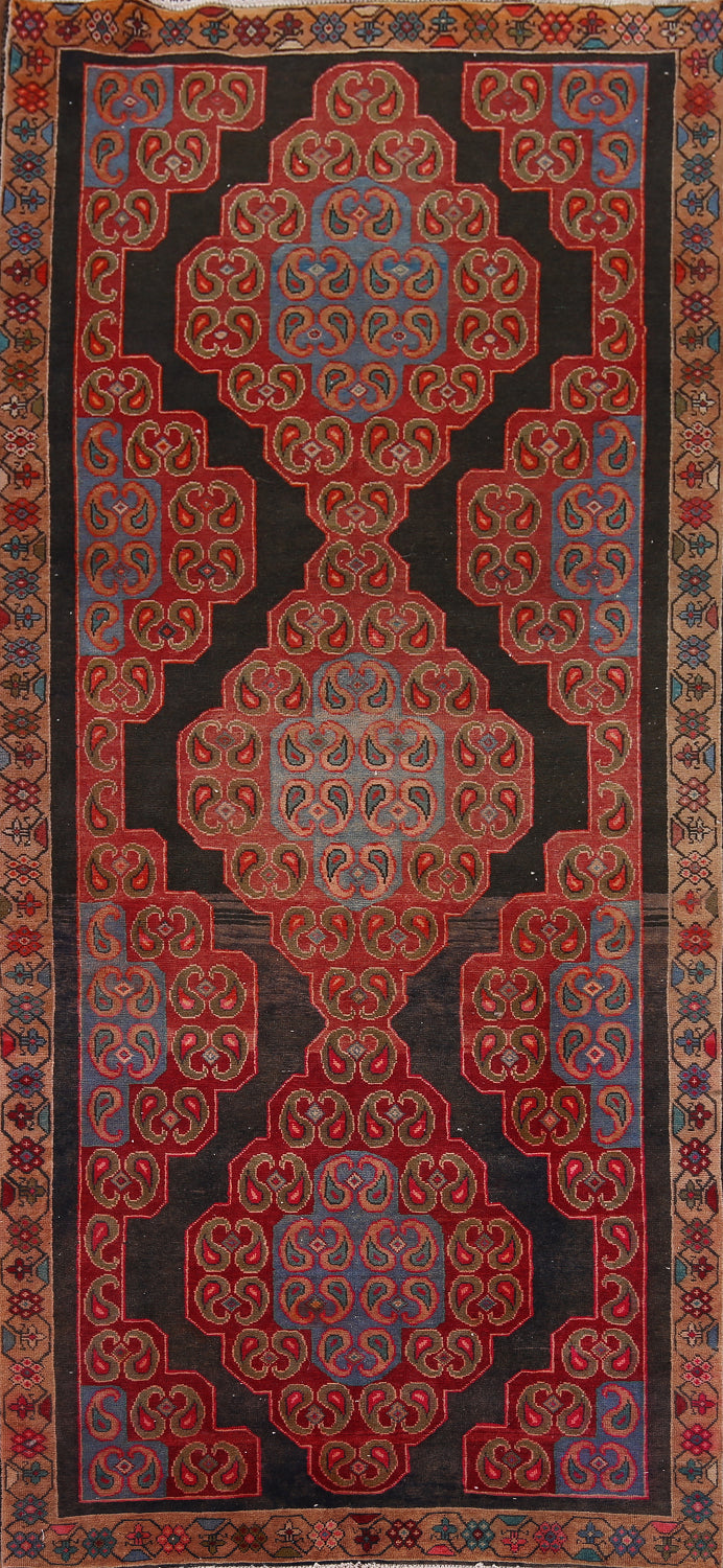 Black & Red Hamedan Persian Runner Rug 4x9