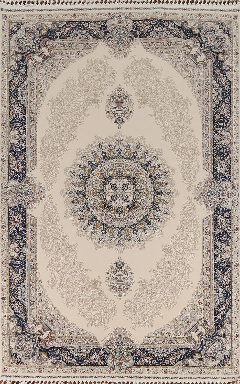 Traditional Ivory Qum Turkish Area Rug 7x10