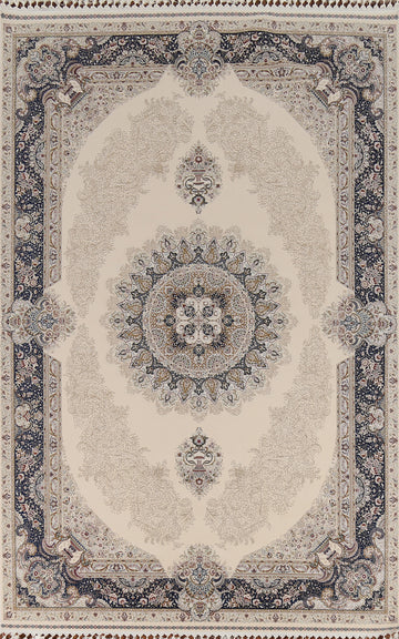 Traditional Ivory Qum Turkish Area Rug 7x10