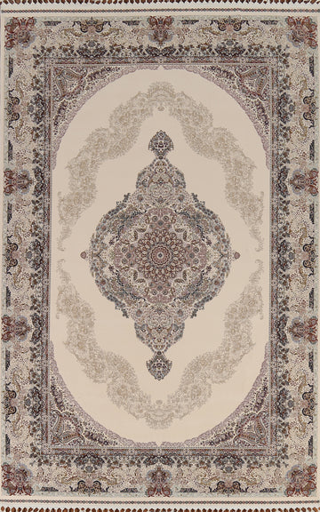 Traditional Ivory Qum Turkish Area Rug 7x10