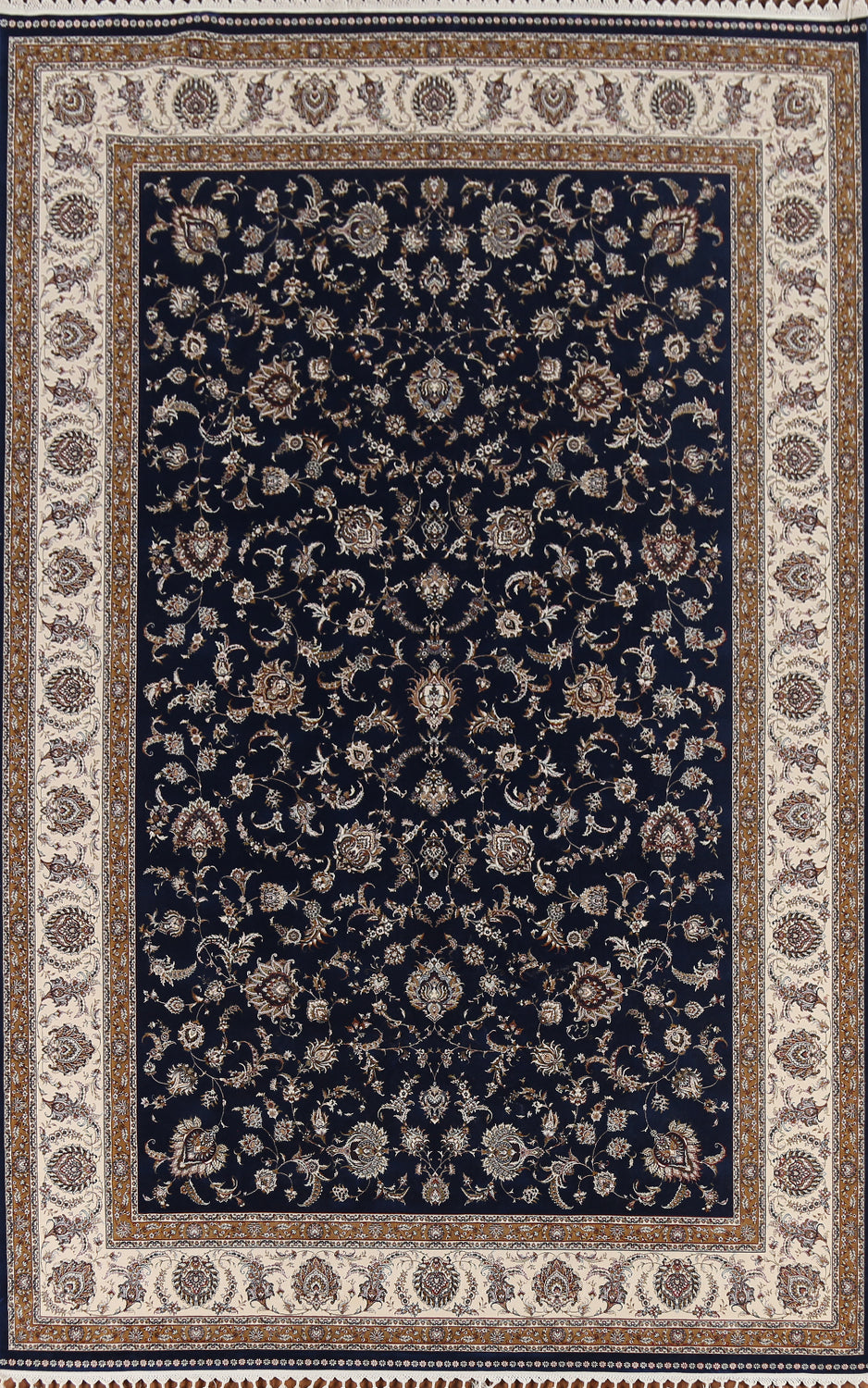 Floral Blue Traditional Qum Turkish Area Rug 7x10