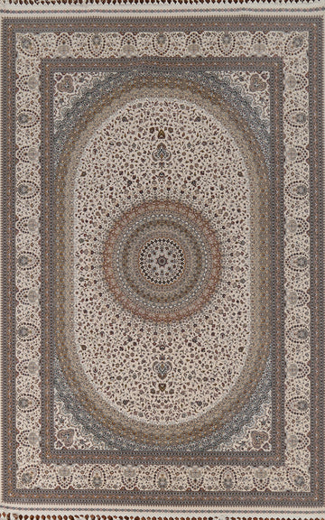 Traditional Ivory Qum Turkish Area Rug 7x10