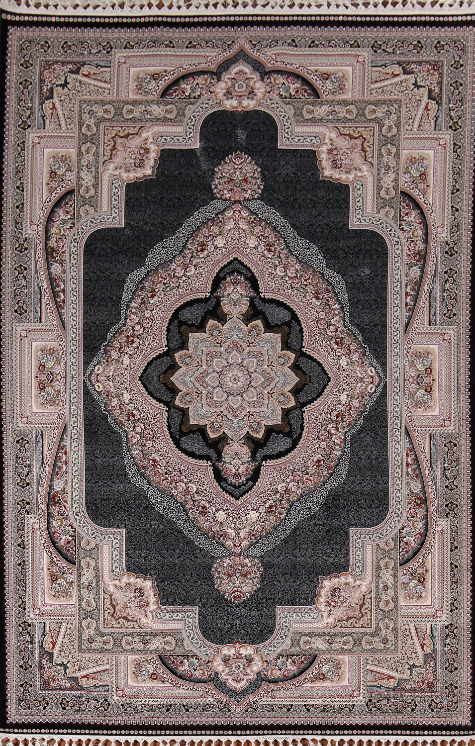 Victorian Style Black Qum Turkish Area Rug 7x10