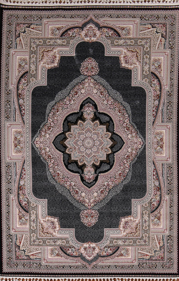 Victorian Style Black Qum Turkish Area Rug 7x10