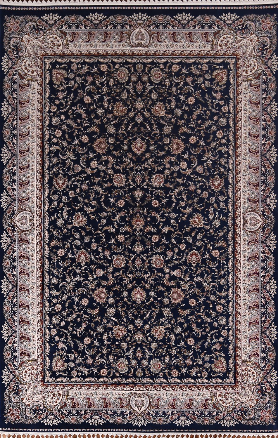 Traditional Blue Floral Qum Turkish Area Rug 7x10