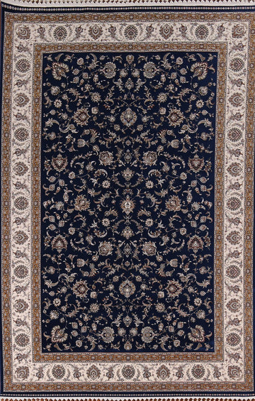 Navy Blue Turkish Qum Living Room Area Rug 7x10