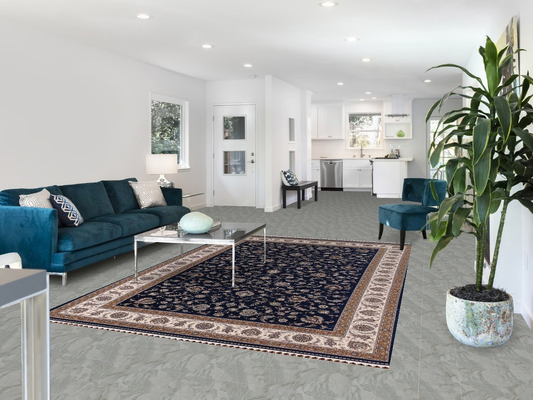 Navy Blue Turkish Qum Living Room Area Rug 7x10