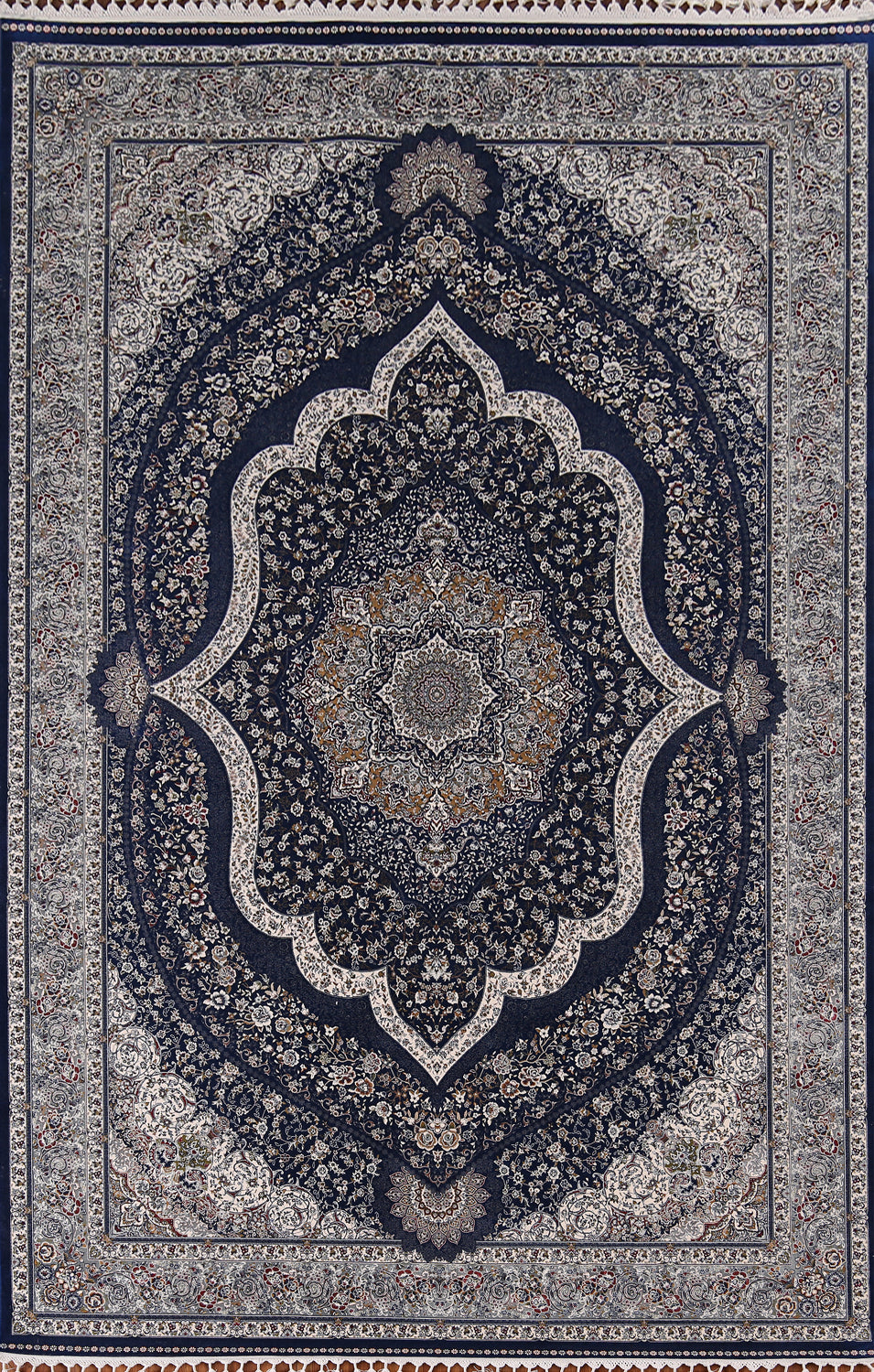 Traditional Blue Silk Qum Turkish Area Rug 7x10