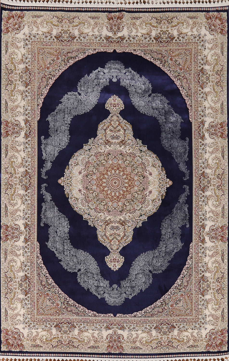 Blue Silk Turkish Qum Traditional Area Rug 7x10