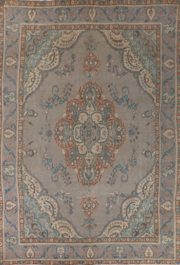 Vintage Gray Tabriz Persian Area Rug 10x13