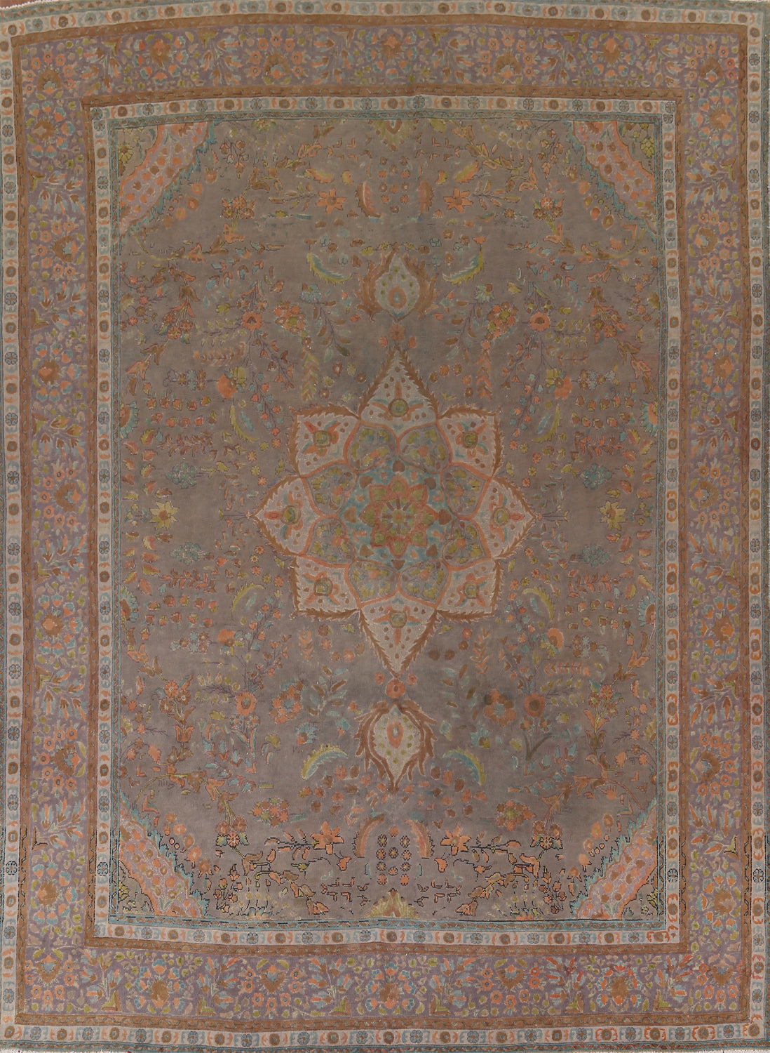 Floral Gray Tabriz Persian Area Rug 9x13