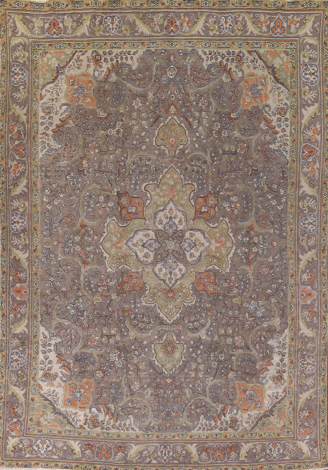 Gray Floral Tabriz Persian Area Rug 10x13
