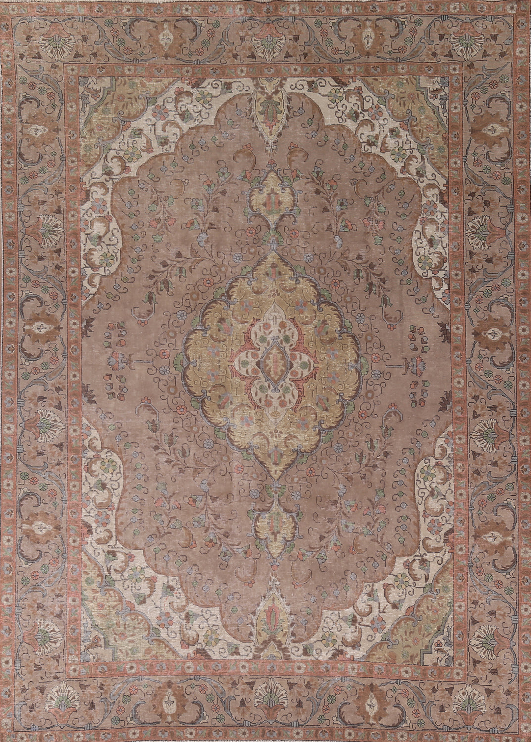 Vintage Brown Tabriz Persian Area Rug 8x11