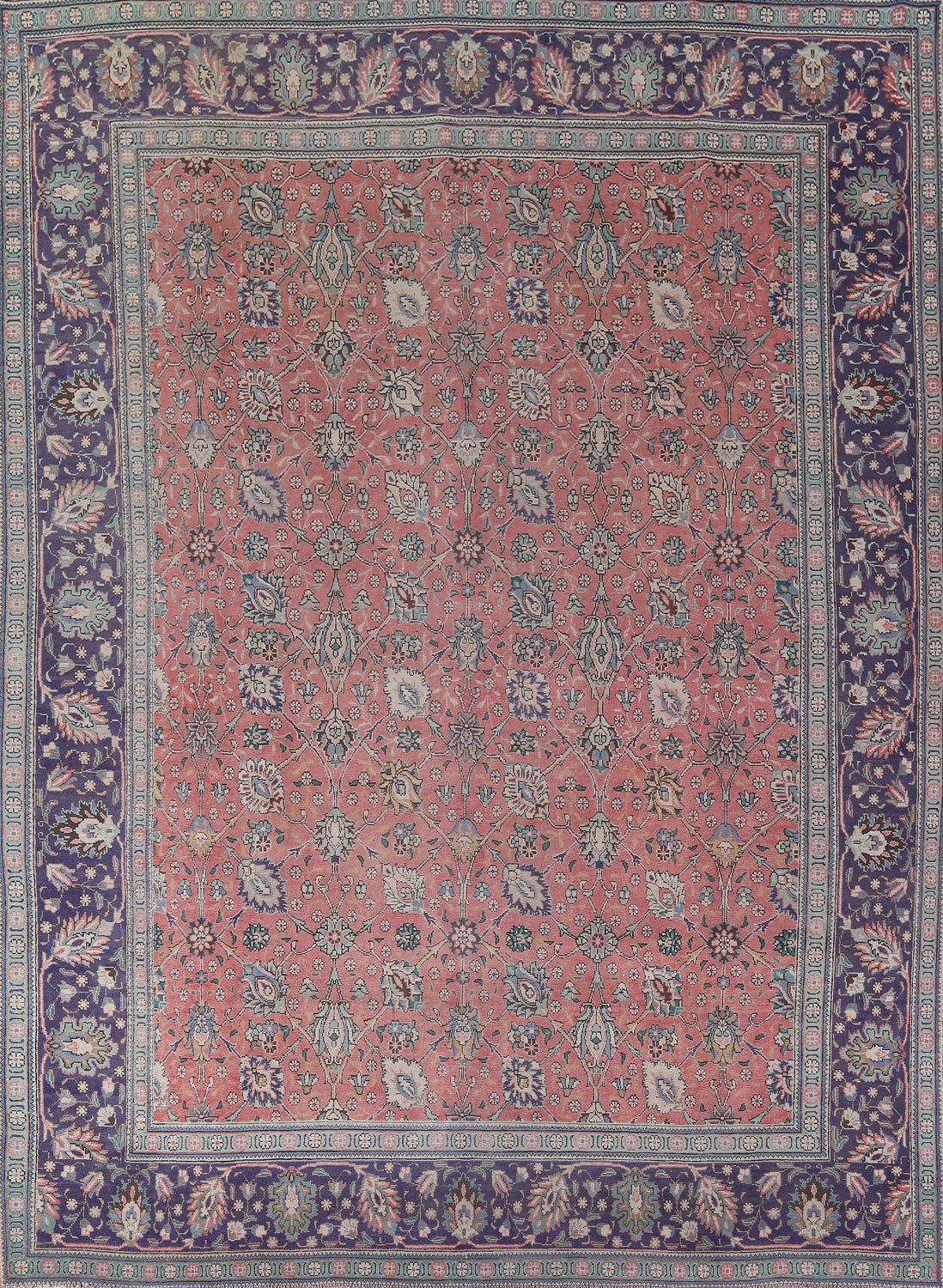 All-Over Floral Pink Tabriz Persian Area Rug 10x12