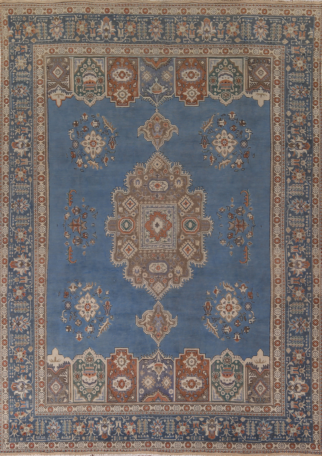 Blue Geometric Tabriz Persian Area Rug 10x13